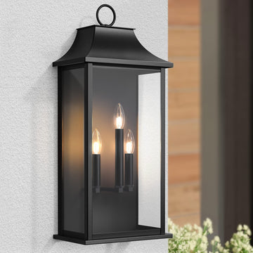 Dusk to Dawn Outdoor Wall Lantern, 25.3" Black Exeterior Light