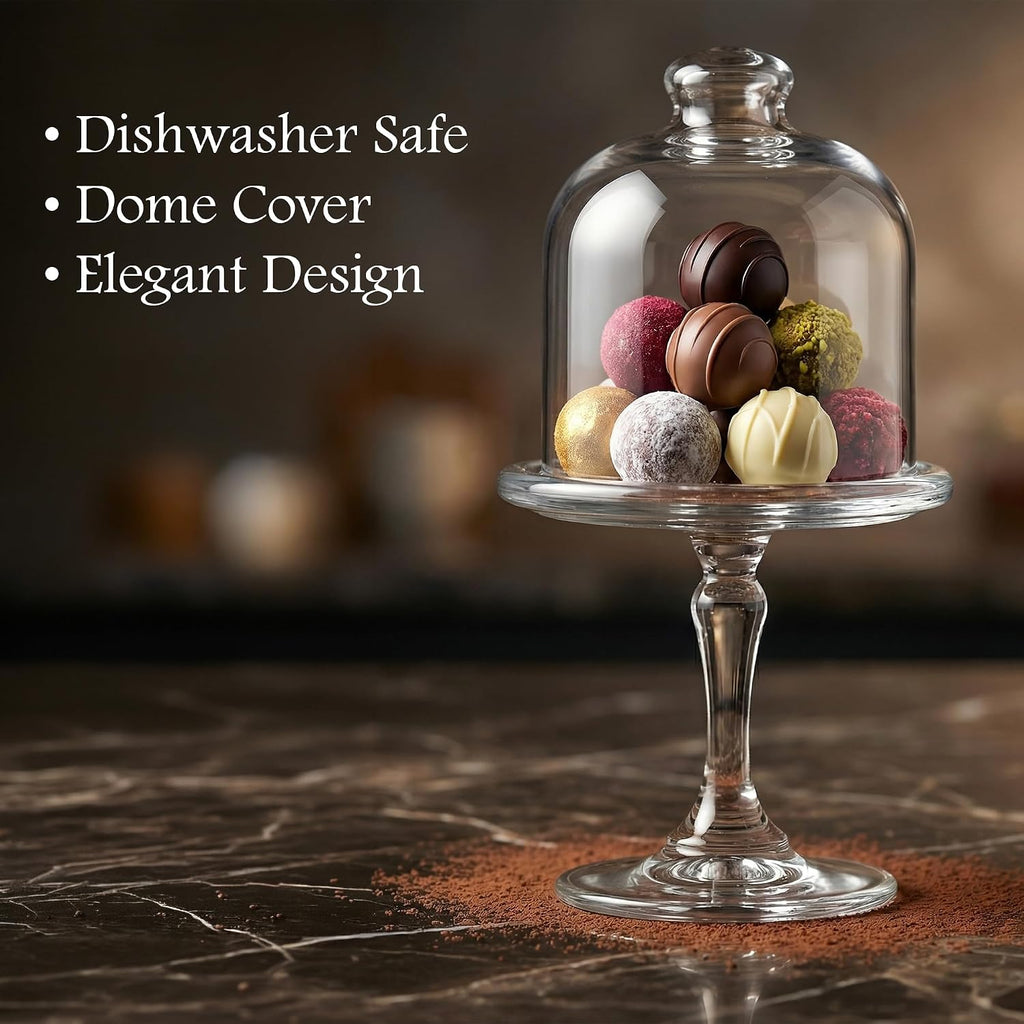 Mini Glass Cake Stand with Dome Lid - Small Pedestal Dessert Stand with Cover, Clear Glass Cupcake & Cookie Display