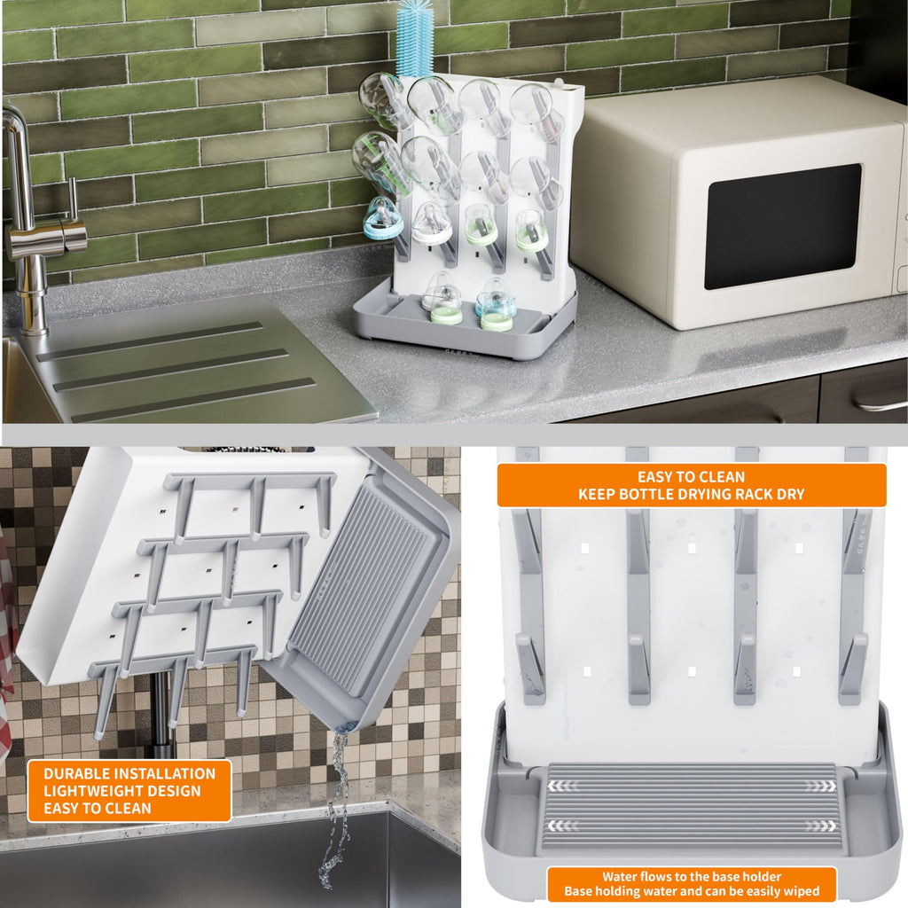 Vertical Baby Bottle Drying Rack,Space Saving Countertop Baby Drying Rack for Bottles,Large Baby Bottle Station