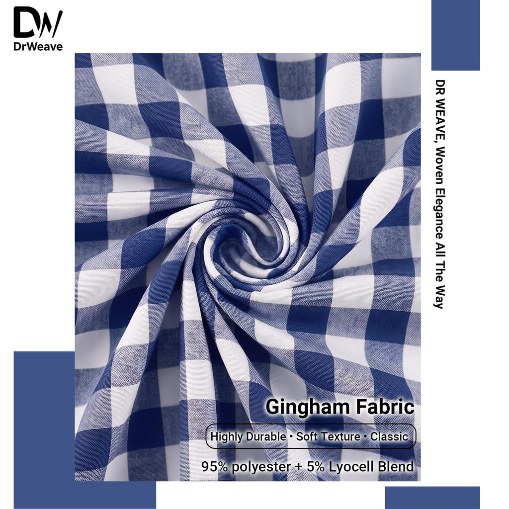 Gingham Fabric by the Yard 1 Yard x 94'' Wide Blue Poly Plaid
