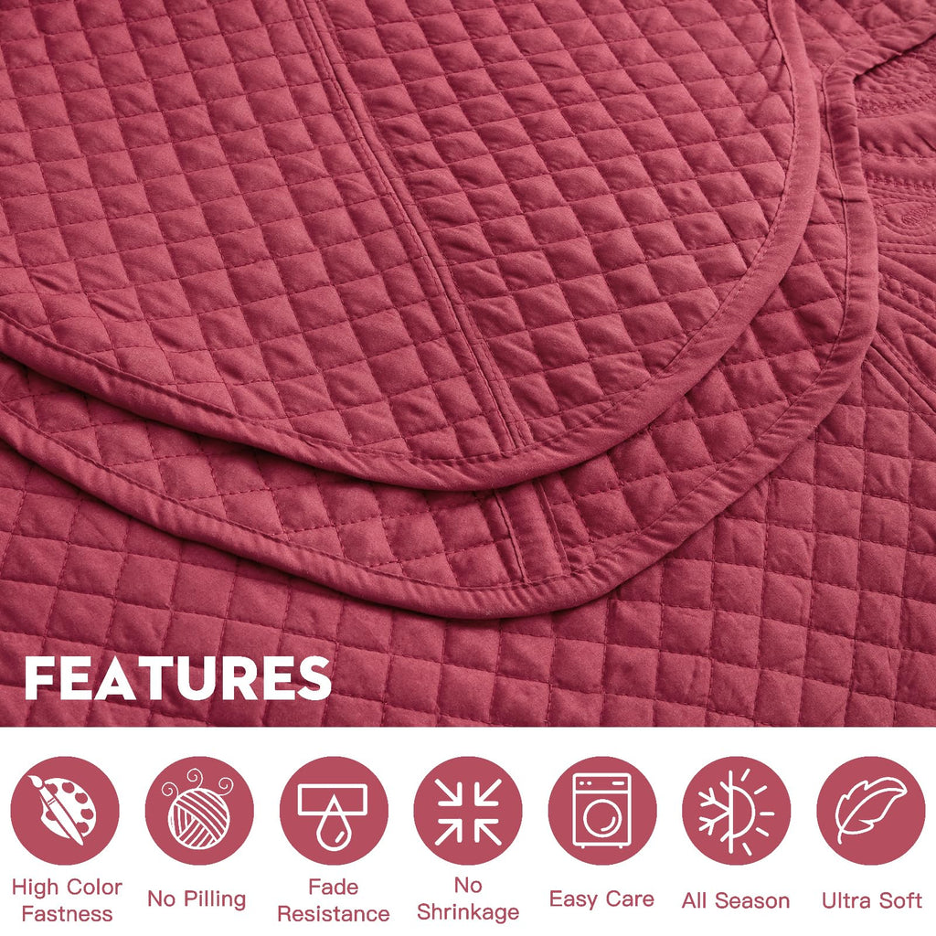 Oversized Alaskan King Bedspreads 138x122, Paisley, Wine Red