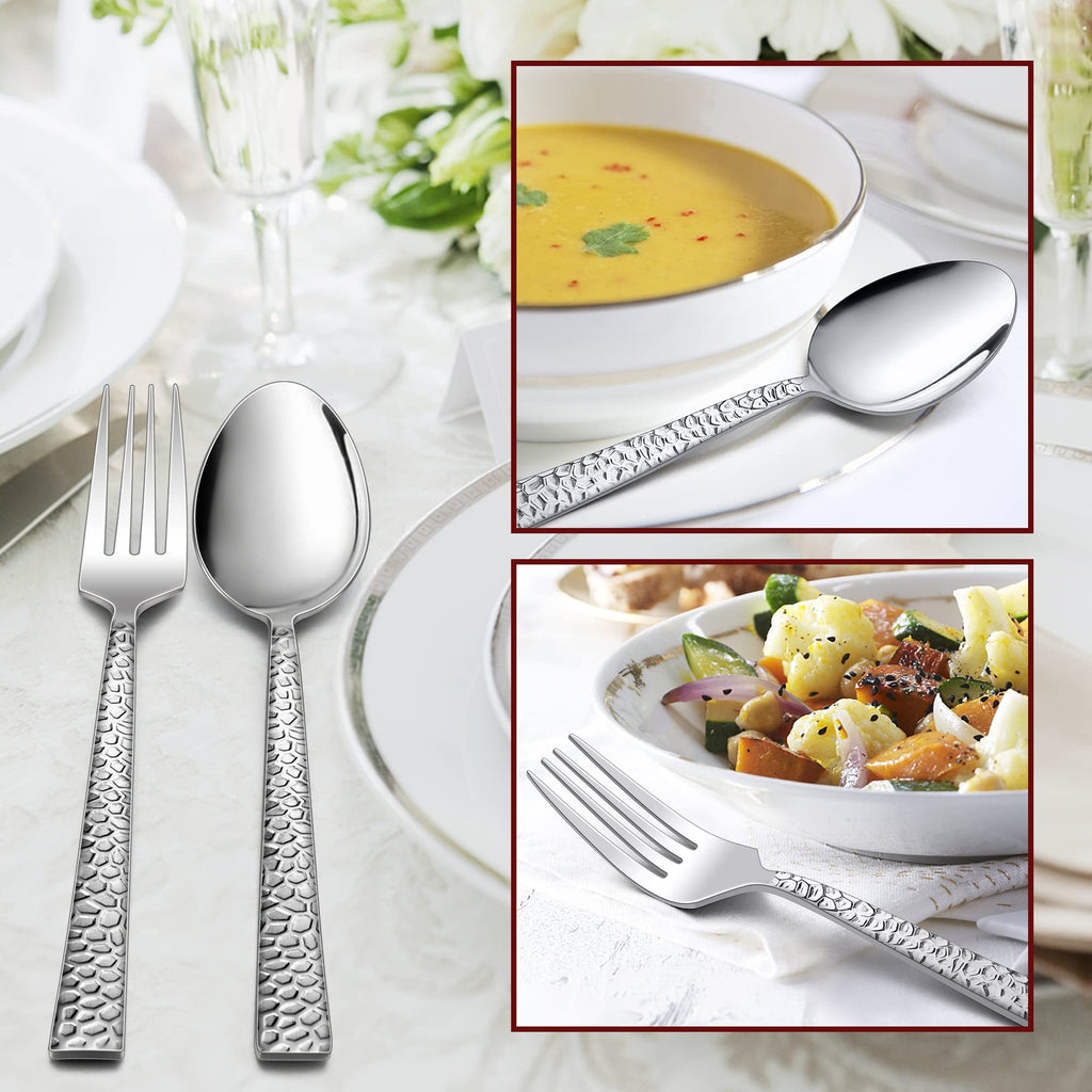 24-Piece Hammered Forks and Spoons Silverware Set /Kitchen