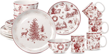 16 Pcs Vintage Christmas Dinnerware Set Farmhouse Toile Ceramics