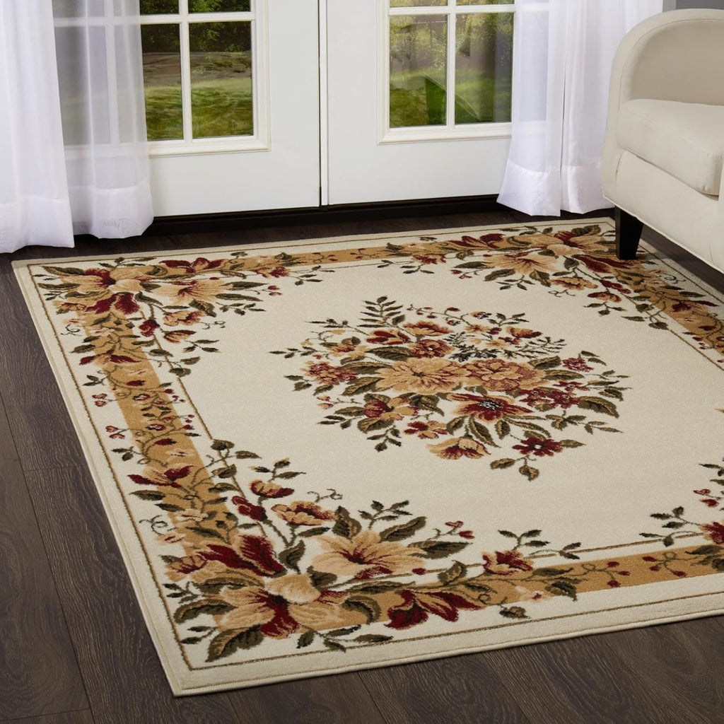 Dynamix Optimum Caspian Area Rug, 2, Traditional Medallion Floral, Ivory/Burgundy/Yellow