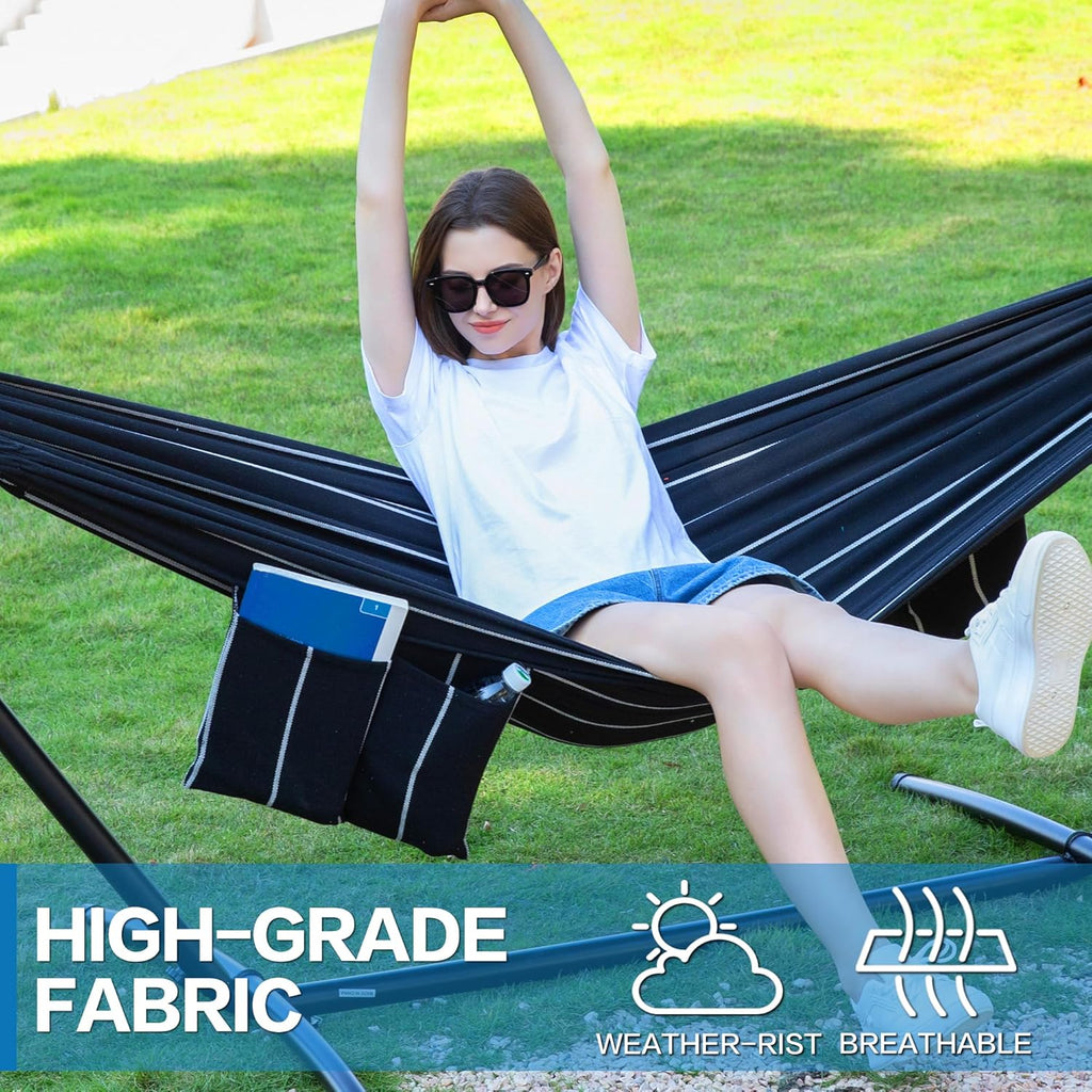 Double Hammocks with Stand for Outside, Portable Space Saving Heavy-Duty Steel Stand for Indoor Outdoor Patio with