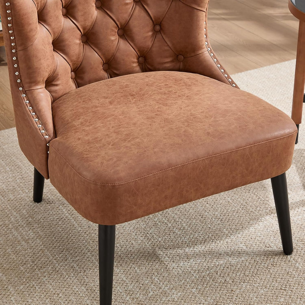 Accent Chair, Leather Slipper Chair with Button Tufted Wingback, Armless Living Room Chair with Nails Decorative
