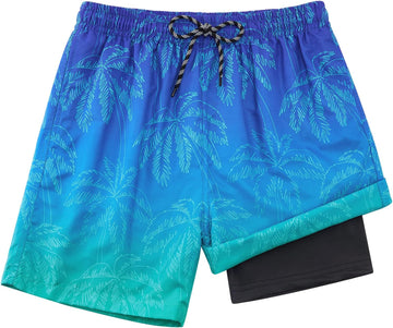 Boys Swim Trunks with Compression Liner Quick Dry Bathing Suit
