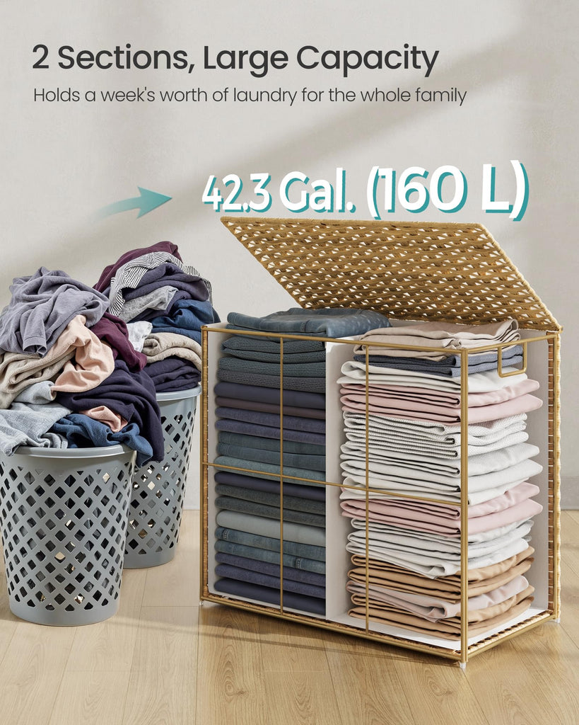 Laundry Hamper with Lid, 43.2Gal (160 L) Synthetic Rattan,Foldable