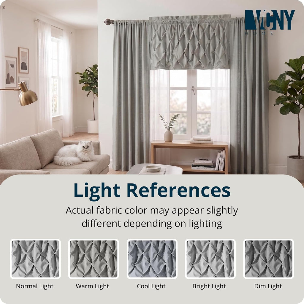 Pintuck Valance Curtain with Rod Pocket Top - Carmen Gray | 60" x 20" | Light Filtering Fabric | Modern & Elegant