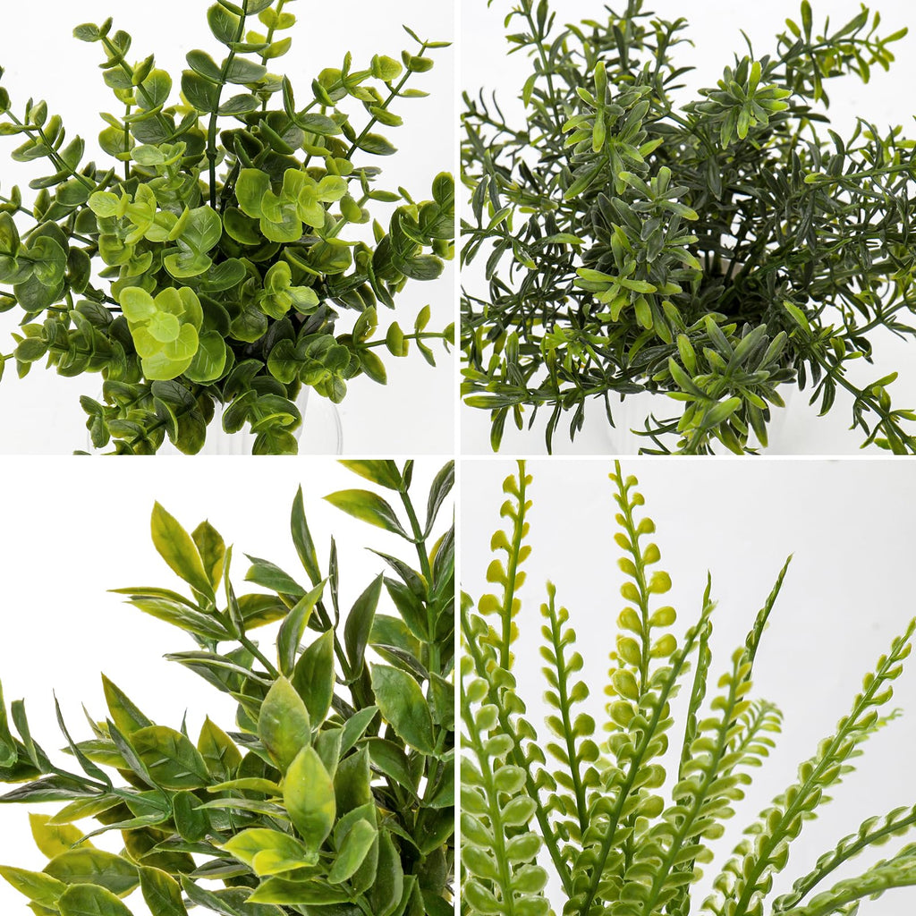 4 Pack Artificial Potted Plants Eucalyptus Rosemary Boston Fern ZZ Plant Fake Plant in Black Pot Small Faux Plant