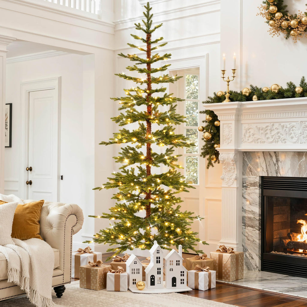 7.5FT Pre-Lit Sparse Alpine Christmas Tree PE 300 Warm Multi LED Light