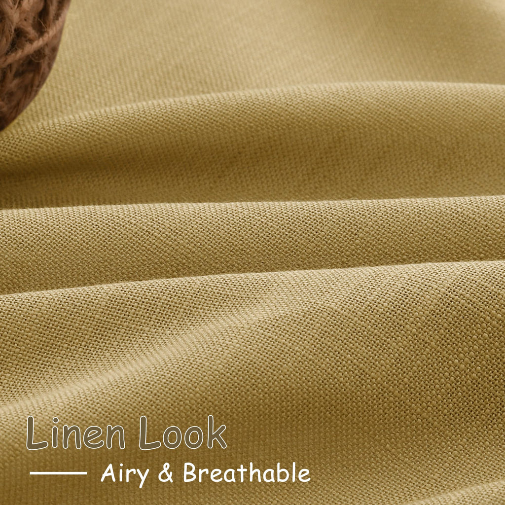 Gold Linen Curtains Semi Sheer Gold 96 Inches Long 2 Panels Set Back Tab Rod Pocket Light Filtering Drape Modern