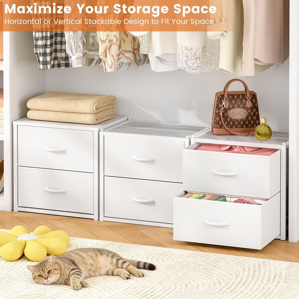 3-Pack Stackable Storage Drawers (6 Drawers Total), White Closet Organizer for Clothes, Stackable Drawer Dresser for