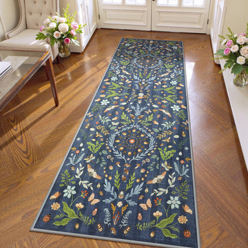 Chloe Insect Botanical 2x6 Runners s Non Slip, Blue Bathroom Kitchen Runner Rugs Non Skid Washable, Boho Soft Indoor