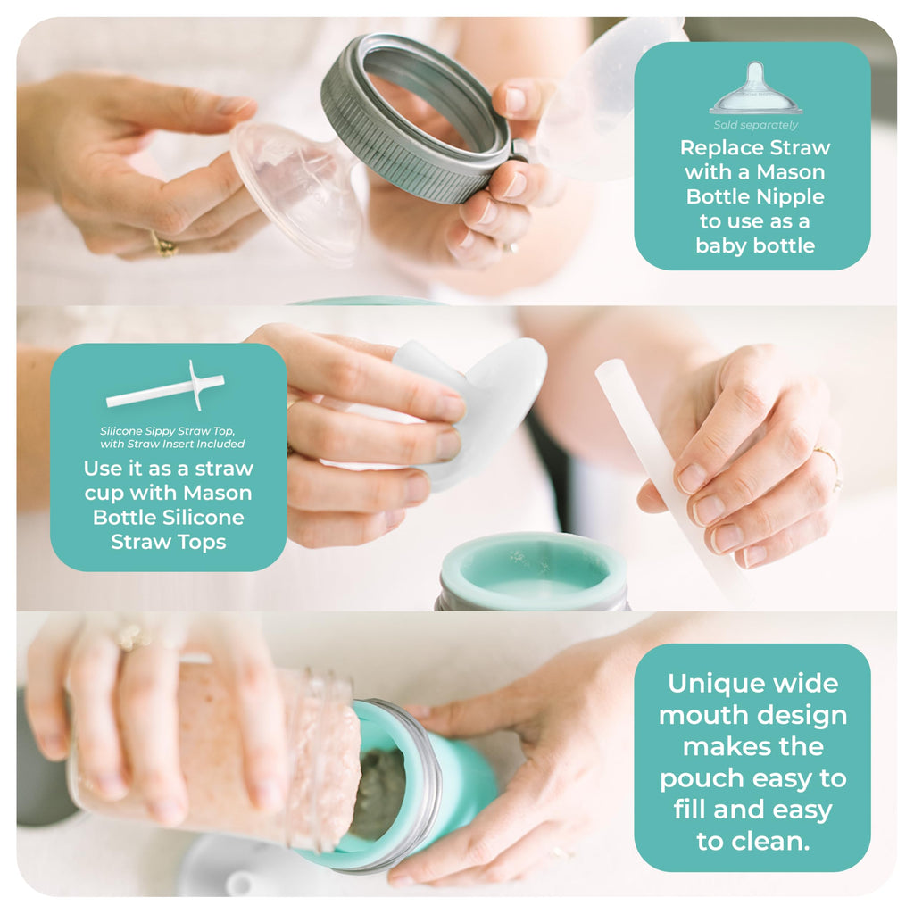 8oz Silicone Baby Bottle with Medium Flow Nipple (3+ Months) - Breastfeeding Bottle, Reusable Silicone Squeeze Pouch