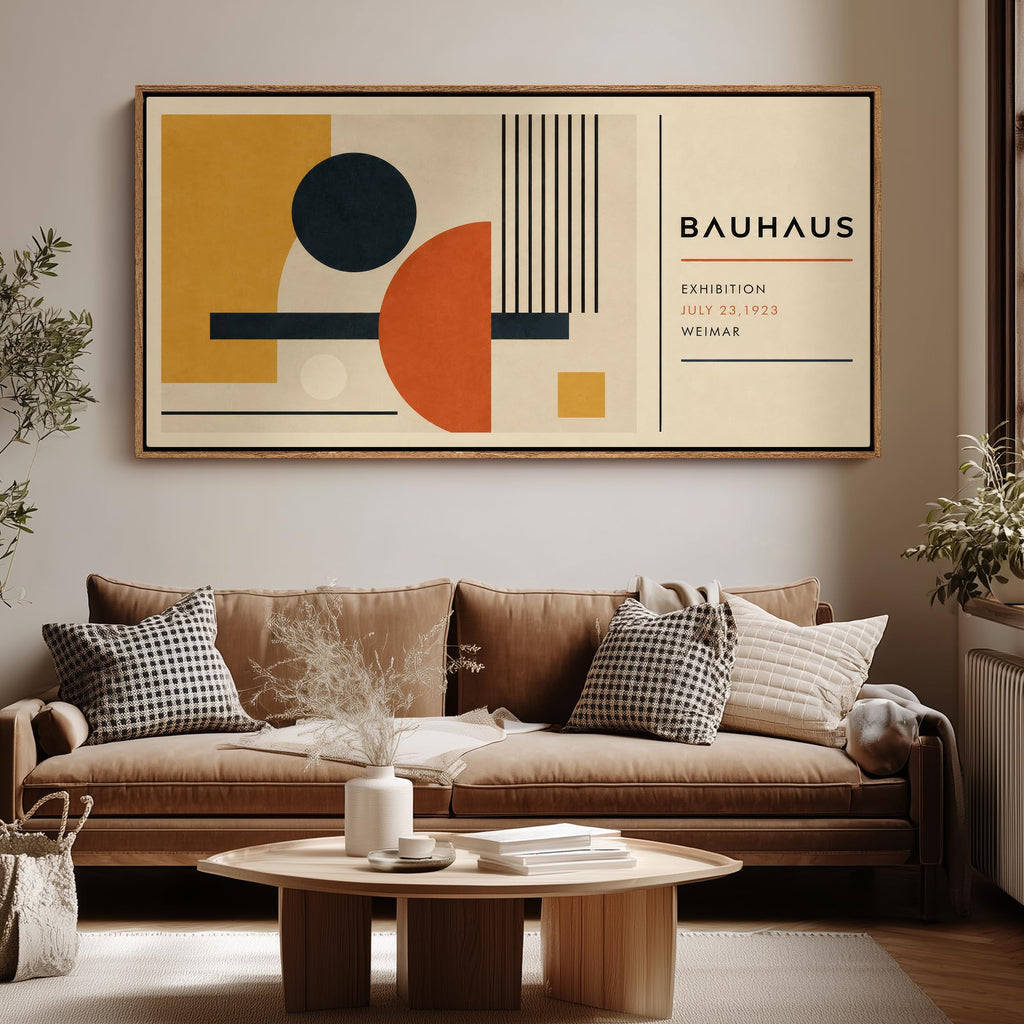 Extra Large Framed Wall Art Canvas Print - Retro Bauhaus Geometric Mid Century - Contemporary Artwork Bedroom Office