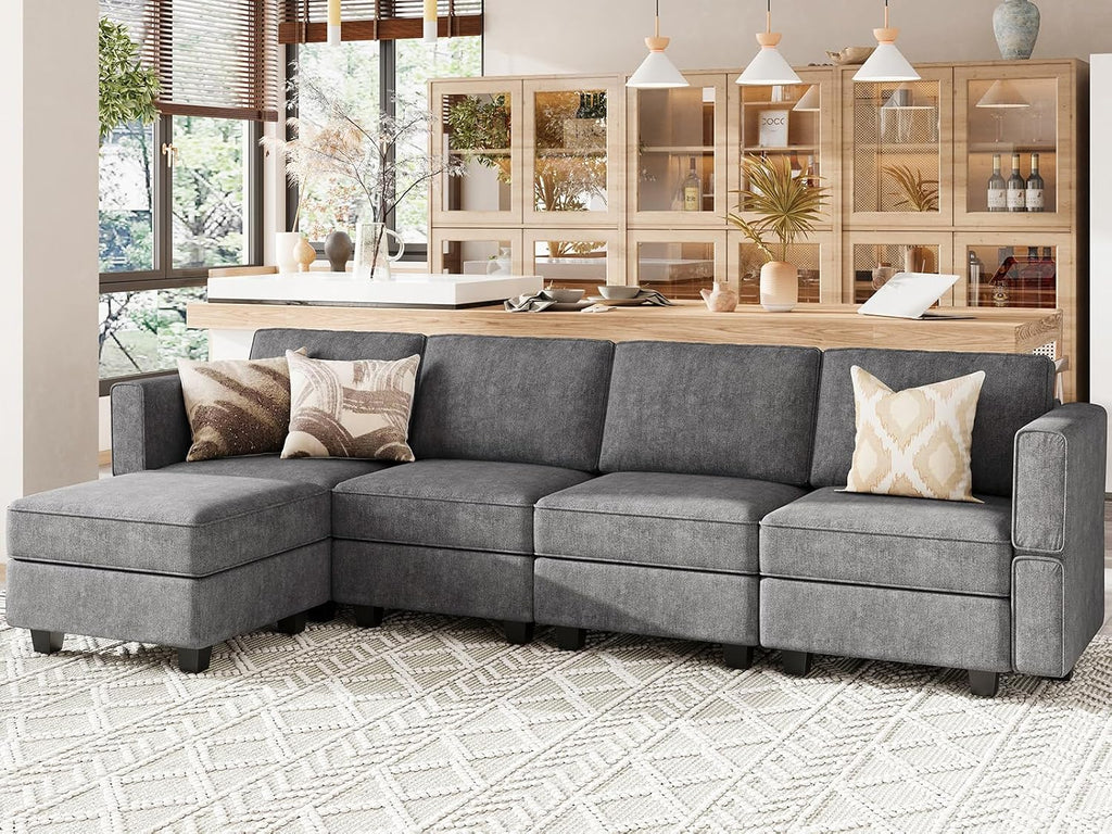 Modular Sectional Sofa with Chaise Convertible L Shaped Couch with Sotrage Ottoman. Dark Grey Couch