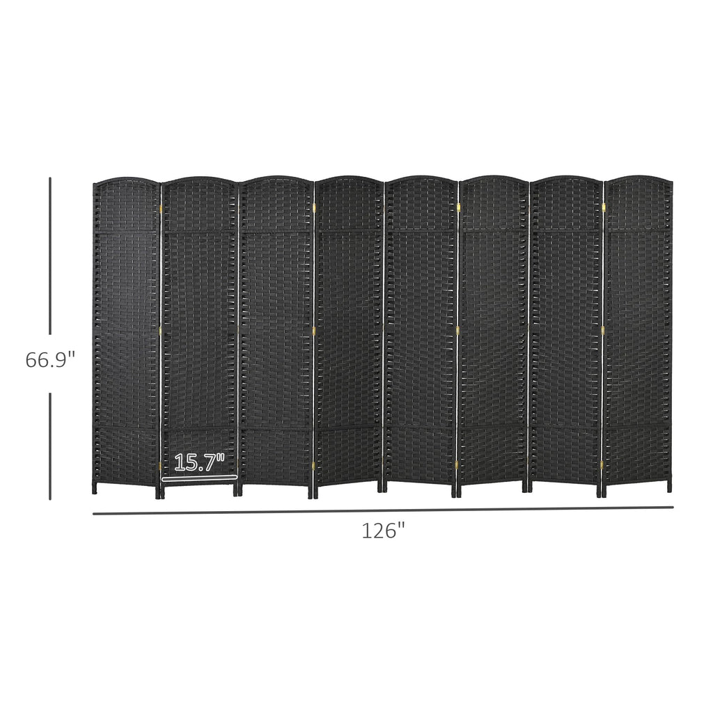 Room Divider 8 Panel Privacy Screen 5.6' Tall Wall Partition Black