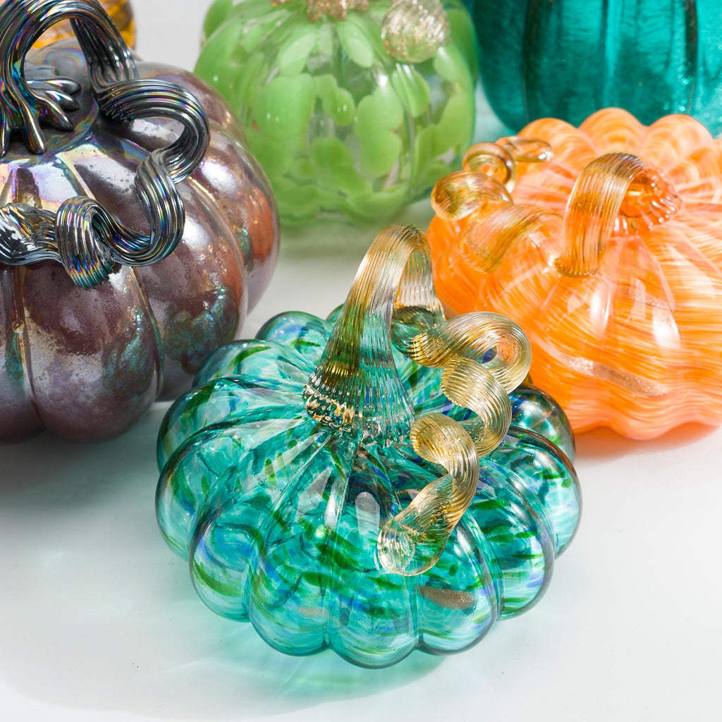4.9 Inch Hand Blown Glass Pumpkin for Decorating, Fall Decor