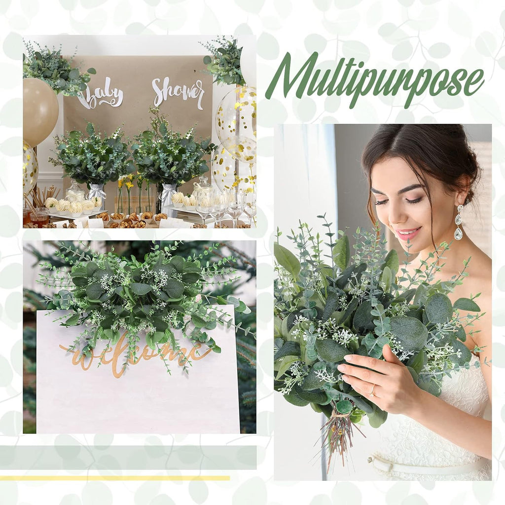 Artificial Eucalyptus Stems, 2 Styles Faux Greenery Leaves with Silver Dollar and Small Leaf Sprays - Set of 300