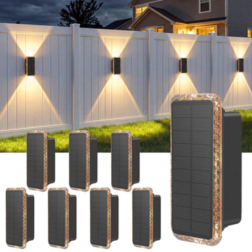 Solar Fence Lights Outdoor 8 Pack, 5CCT Up and Down Solar Wall Lights, IP65 Waterproof Dusk to Dawn