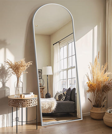 Arched Full Length Mirror with Stand, 69x24 Silver Floor Mirror