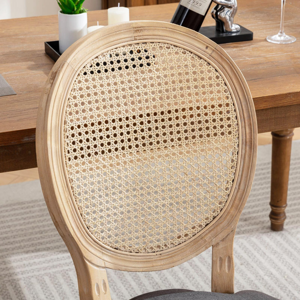 French Country Rattan Dining Chairs Set of 4, Round Back Kitchen Chair, Grey