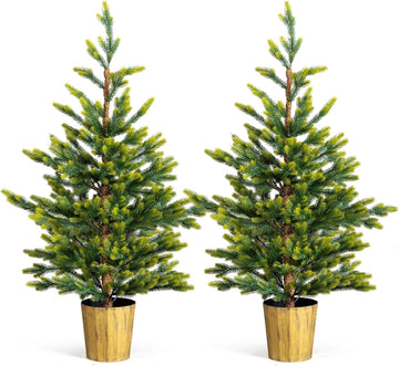 4ft Artificial Trees, Small PE Xmas Trees w/Plastic Pots, 119 Branch Tips Each, Perfect Symmetrical Holiday Decor Dec
