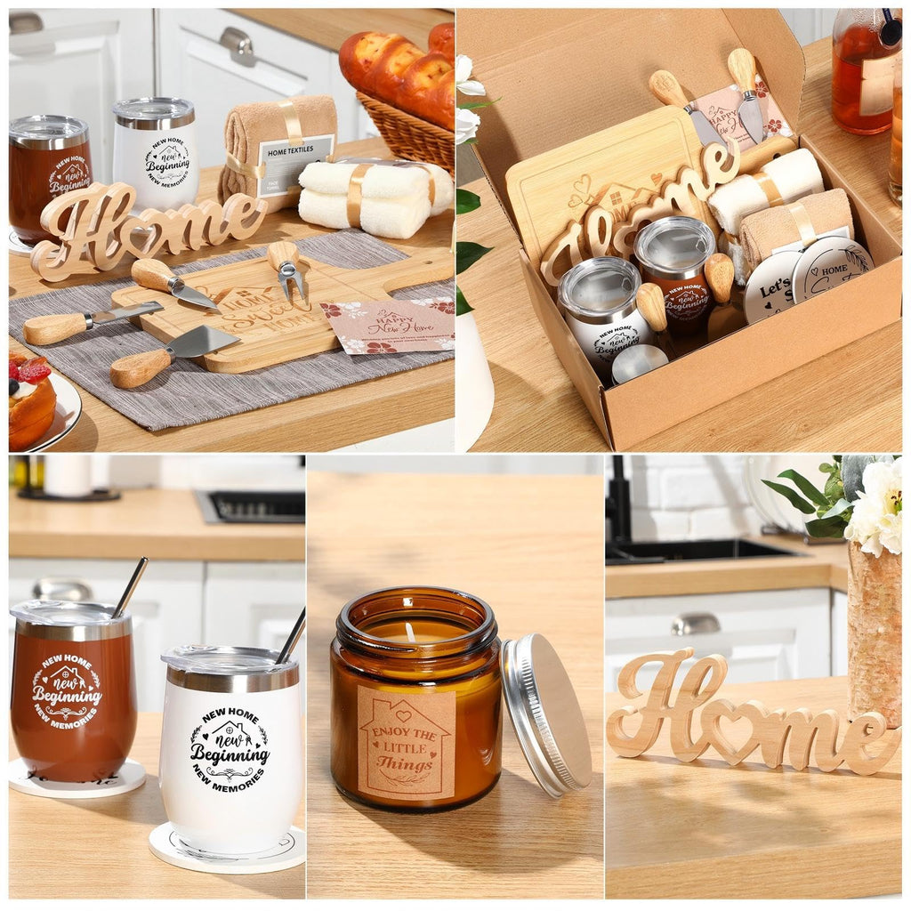 19 Pcs Housewarming Gift for Couple, Rustic Brown New Home Set