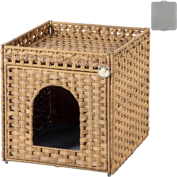 Cat Litter Box Enclosure Furniture, Hidden PE Rattan, Natural