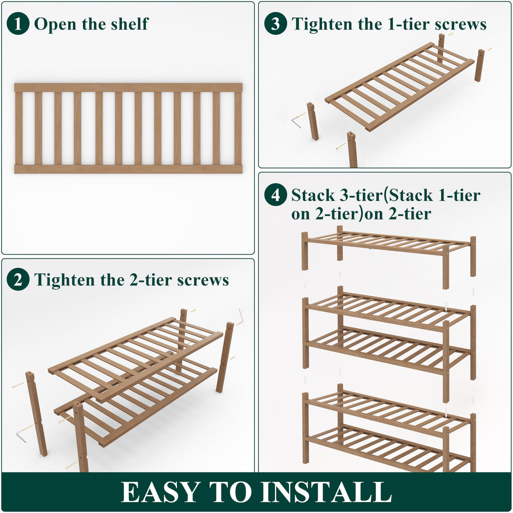 Bamboo Shoe Rack, 14 Vertical Slats, 5 Tier - 26.8" Wide, Walnut