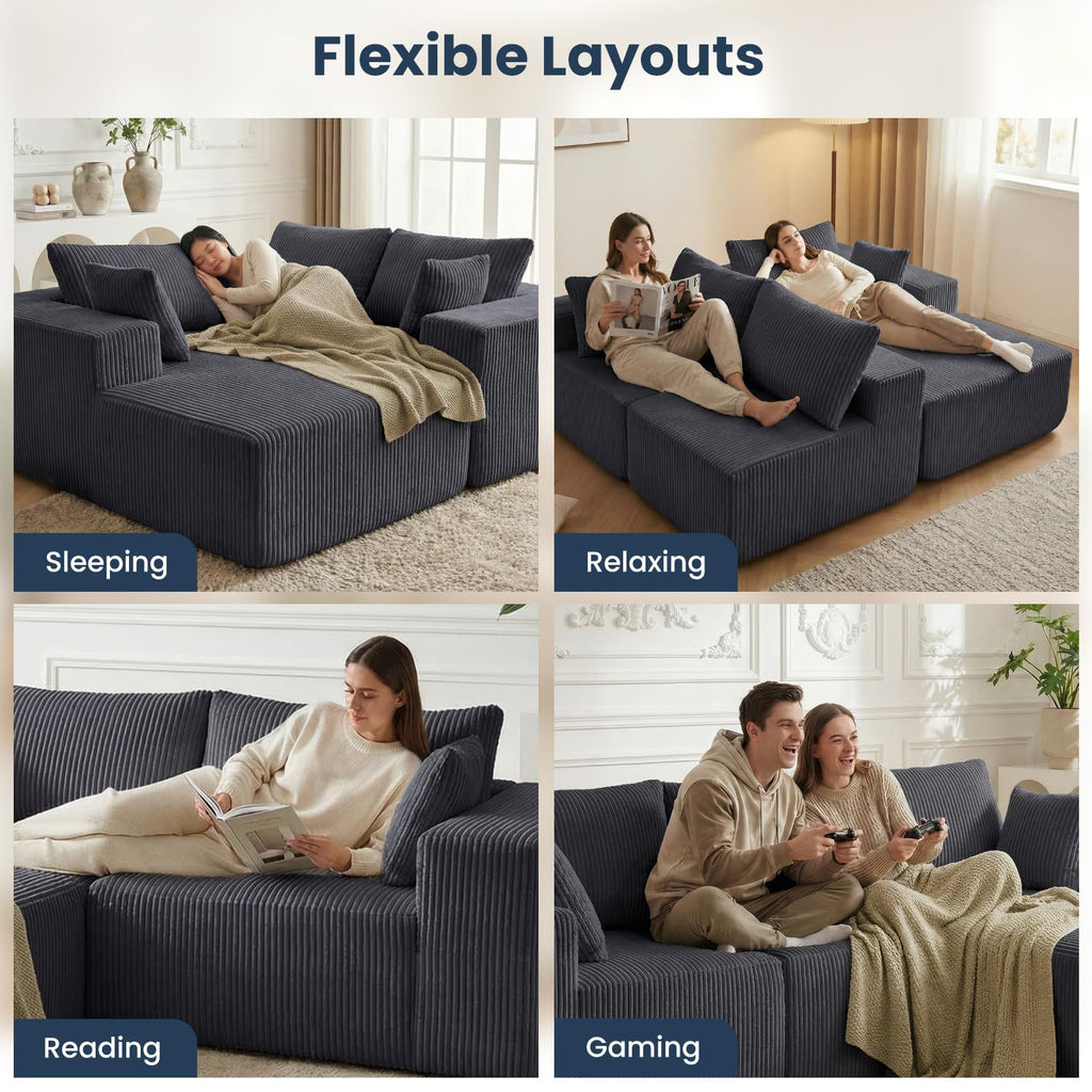 105" Modular Sectional Boneless Couch, Left Chaise L-Shaped Couch