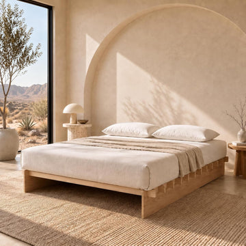Japanese Platform Bed Frame with Wooden Slats, Easy Assembly