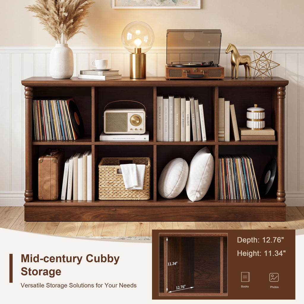8 Cube Storage Organizer, 54 Inch Long Low Horizontal Bookcase Walnut