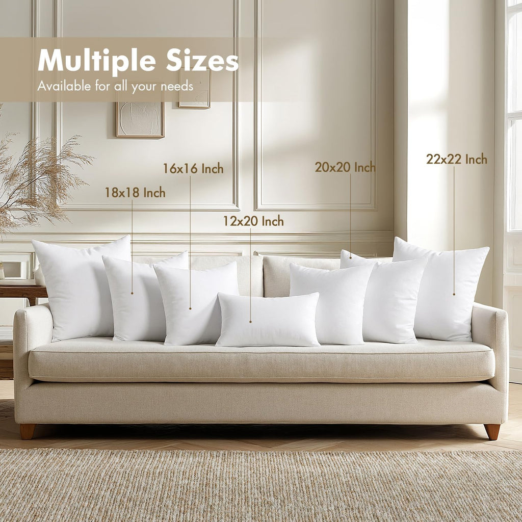 20x20 Pillow Inserts 4 Pack, 100% Virgin Fiber Filling Throw Pillows - Set of 4