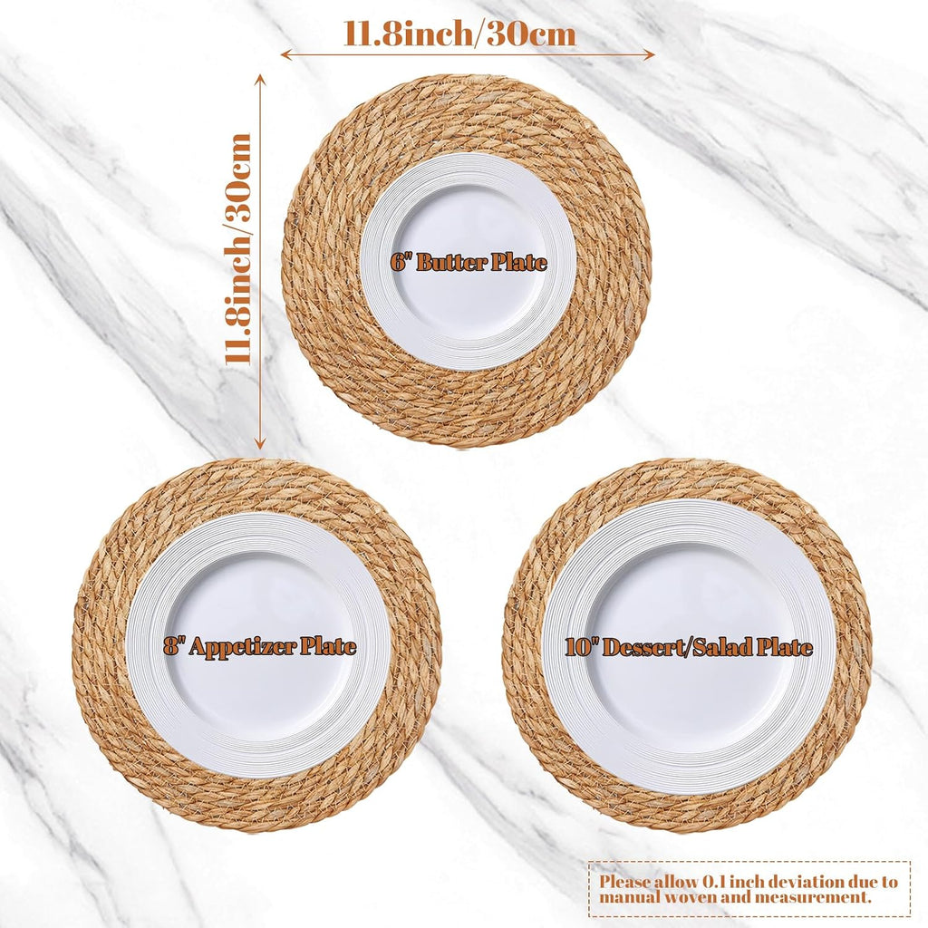 Round Woven Placemats, 12 Inch Boho Farmhouse Rattan Placemats Rustic Braided Wicker Table Place Mats - Set of 6