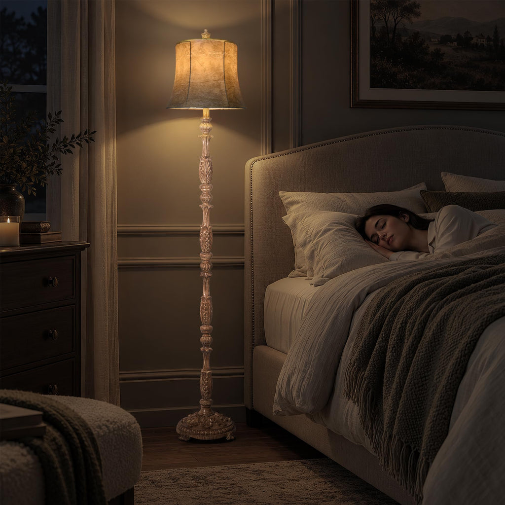 Vintage 66" Tall Floor Lamp Bedroom, Light Brown