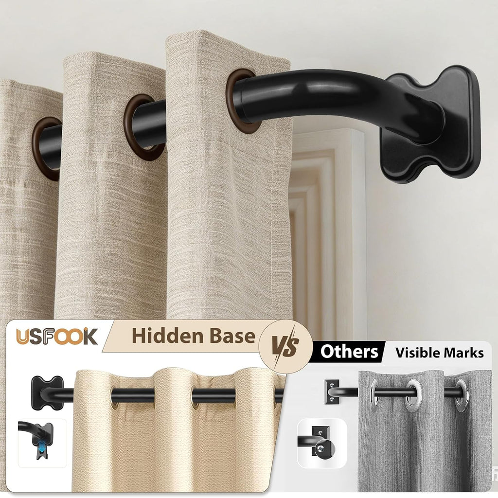 Black Wrap Around Curtain Rods 32 to 58, Blackout Curved Drapery Rod | 3/4 Inch Diameter, Room Darkening Design