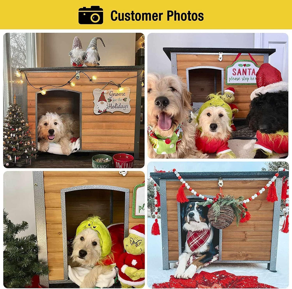 Dog House Outdoor & Indoor Wooden Dog Kennel for Winter with Raised Feet Weatherproof for Small & Medium & Large