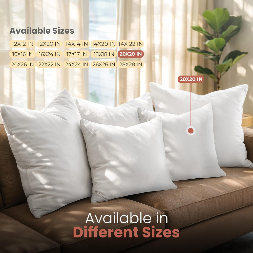 20x20 Pillow Inserts, White Throw Pillows for Couch, 2 Pack - Set of 2