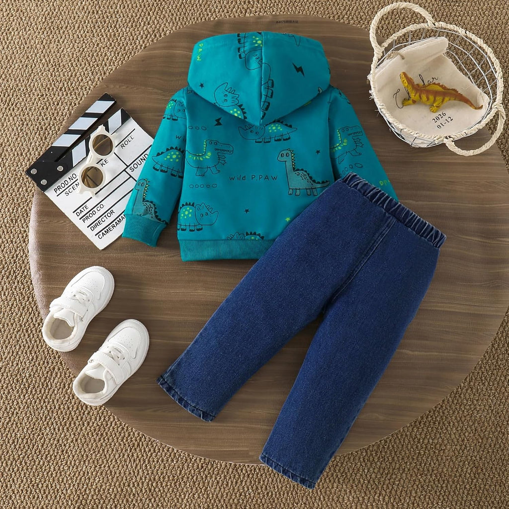 Toddler Boy Clothes Dinosaur Sweatshirt and Jeans Set Pants