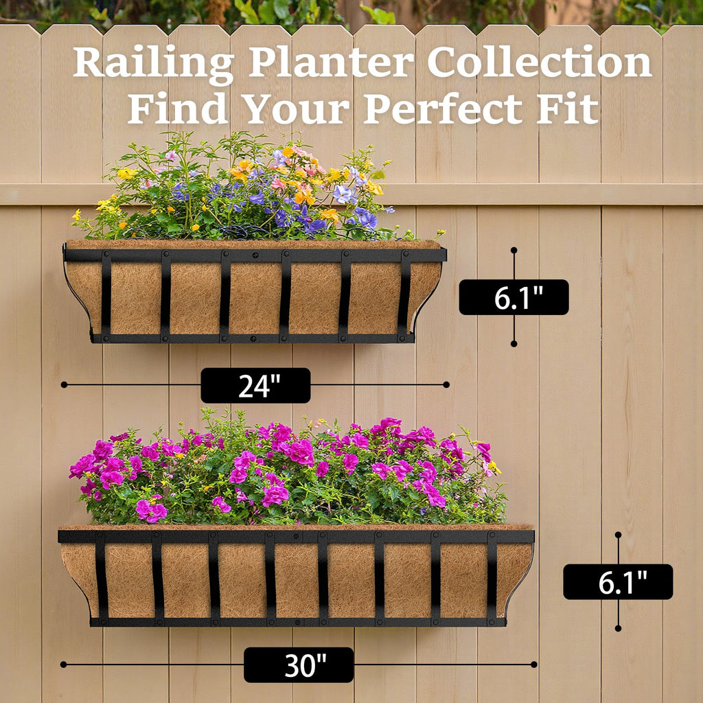 Railing Planter Boxes, Heavy Duty Window Box Planters, Adjustable Balcony Planters for Railing Hanging, with Coco