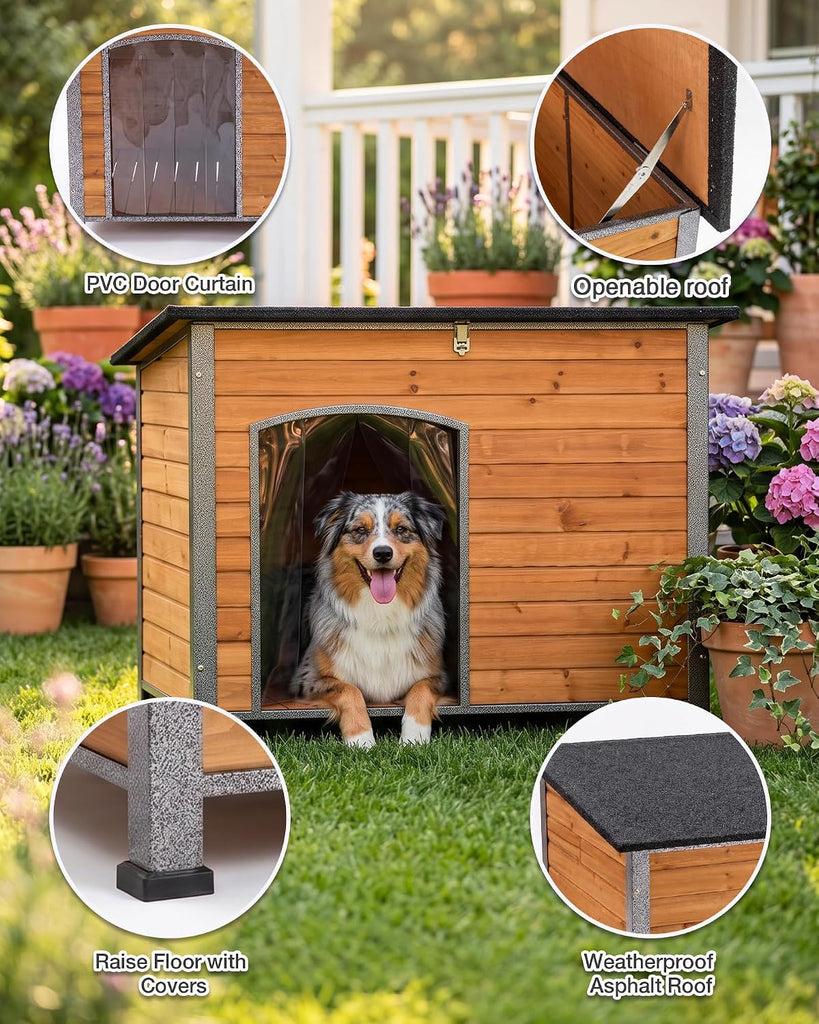 Dog House Outdoor, Weatherproof Kennel with Iron Frame