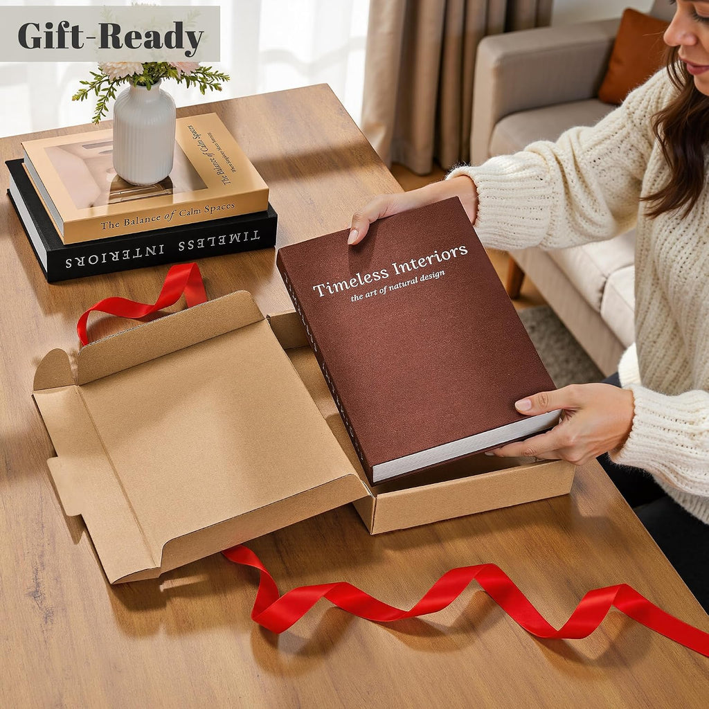 Decorative Books Stackable Fake Book Storage Boxes, Brown - Set of 3