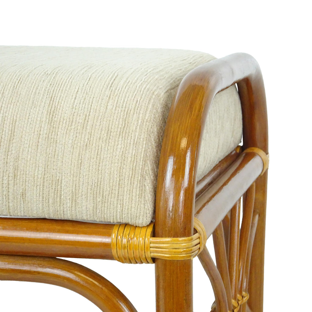 Krit Handmade Rattan Wicker Ottoman Footstool with Cushion Fully Assembled Colonial Color