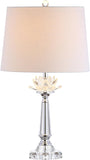 24.5" Clear Crystal LED Table Lamp, Hollywood Regency Modern Glam Candlestick Lamp with White Linen 
