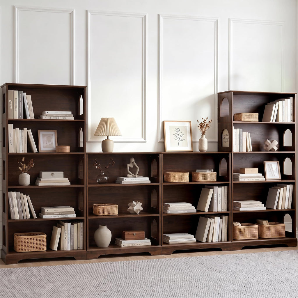 5-Tier Bookshelf, 64inch Tall Wood Bookcase, Dark Walnut