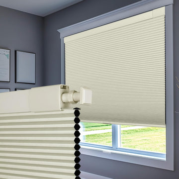 No Drill Blinds for Windows Blackout Cellular Shades Cordless No Tools Honeycomb Blinds Pull Down Easy Install, Beige