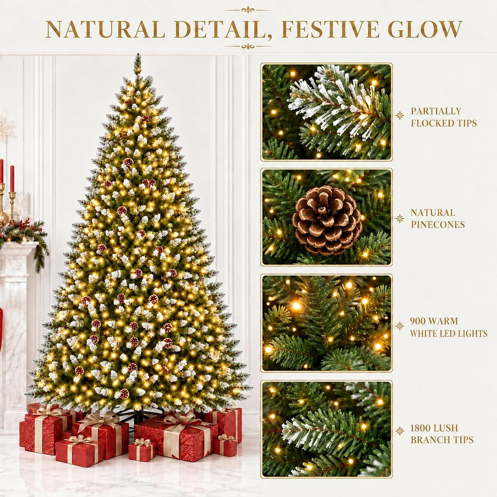 Pre-Lit Artificial Christmas Tree, 900 Lights, 1800 Tips