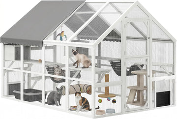 110" L Large Catio Outdoor Cat Enclosure for Multiple Kittens White